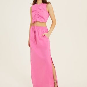 NWT pink matching set cinched crop top maxi skirt w/slit